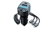 Car Bluetooth 5.3 FM Transmitter, Hands-Free Calling, Ambient Light, Type C Char