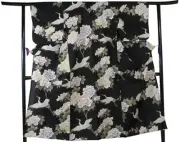 Women's Yukata Robe Japanese Summer Kimono - Peony & Crane Black