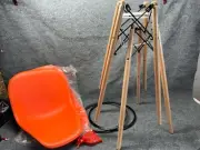 2-piece Paris Tower Wood and Steel-based Barstool Plastic Seat Set Orange