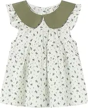 [LittleSpring] Girls Summer Blouse Sleeveless Floral Ruffle Sleeve Peter Pan Collar Shirts