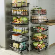 Kitchen Storage Baskets Black Iron Wire Storage Bins with Wheels and Feet, Stack