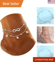 Chic Boho Layered Anklets - Summer Silver Rhinestone Foot Jewelry for Girls