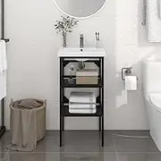 Black Iron Bathroom Sink Frame, 40x38x83 cm Modern Vanity Stand, Floating Bathroom Countertop Washbasin Support