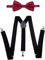 [Wzmzjy] Elastic Band Suspenders with Bowtie Set for Men for Work and Parties