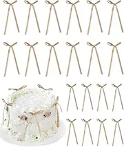 Pack of 20 Cake Decoration Bow, Wedding Cake Decorations, Birthday Cake Topper Decoration, Birthday Party Decoration for Valentine's Day, Baby Birthday (Coffee)
