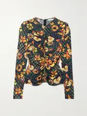 [Ulla Johnson] Ulla Johnson - Ricci Ruched Printed Stretch-jersey Top - Green - large large Green