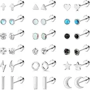 [Sanfenly] 18 Pairs Tiny Cartilage Stud Earrings Set for Women Men 316L Stainless Steel 20G Cartilage Helix Earrings Moon Star Heart Disc CZ Geometric Flat Back Stud Earrings Piercing Jewelry