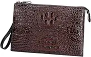 [WIOEERS] Top Layer Cowhide Men's Clutch Bag Alligator Textured Business Clutch Bag Detachable Wrist Strap Leather Clutch Bag