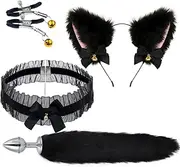 MMCCHB anal plug tail anal supplies fox ears headband anal dilatation anal training for beginners cute fox cat animal ears role play (Black)
