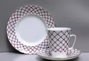 3 pcs cup's trio ROSE NET, egg-shell thin Bone China, Imperial Porcelain, Russia