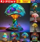 Painting Glass Mushroom Table Lamp Bohemian Resin Desk Lamp Night Light Decor AU