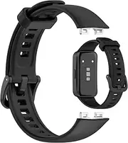 Disscool Replacement Adjustable Wrist Bands Compatible with Huawei Band 10/10 NFC/9/9 NFC/8/8 NFC, Soft Silicone Wrist Strap with Quick Release for Man Women(Black/Metal Head)