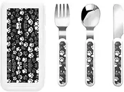 Black And White Paw Print 3 Piece Set For Camping Stainless Steel Flatware, Spoon, Fork, Knife, Ideal For Outdoor