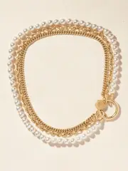 [Marla Aaron] Marla Aaron - Musgrave Lock + Myriad + Heavy Curb Chain 14 And 18-karat Gold Pearl Necklace - One size One size Gold