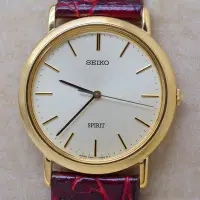 在飛比找Yahoo!奇摩拍賣優惠-《寶萊精品》SEIKO 精工金淺黃圓型石英男子錶