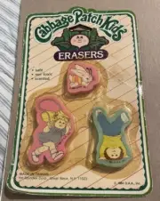 Vintage 1984 Cabbage Patch Kids Eraser Set of 3 in Package by Spindex Corp