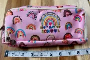 Fabric Pink Rainbow Pencil Pouch Makeup Bag w/Unicorn Pen Id case tattoo Cute
