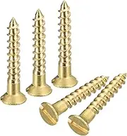 uxcell Brass Wood Screws, 25Pcs M2.5 x 16mm Slotted Drive Flat Head Self Tapping Screw Countersunk for Woodworking Furniture