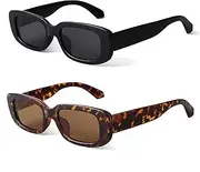 [BUTABY] Rectangle Sunglasses for Women Retro Driving Glasses 90’s Vintage Fashion Narrow Square Frame UV400 Protection Black & Tortoise