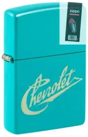 Zippo 48399 Chevy Script Logo Flat Turquoise Windproof Lighter + FLINT PACK