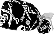 [WOSHJIUK] Working Hat 2 Pack Scrub Caps for Women,Sea Seamless Skull Pirate,Tie Back Cap Adjustable Scrub Hat