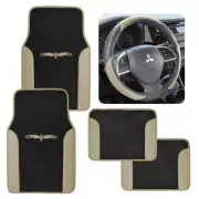 Two Tone Tan Black 4pc Car Auto Floor Mats & Sport Grip Steering Wheel Cover (for: Subaru)