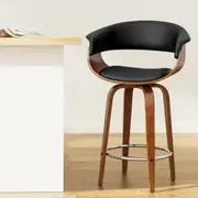 Swivel PU Leather Bar Stool - Wood and Black