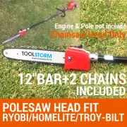 POLESAW CHAINSAW HEAD REPLACEMENT W/12”BAR+2CHAIN BRUSHCUTTER FIT RYOBI HOMELITE