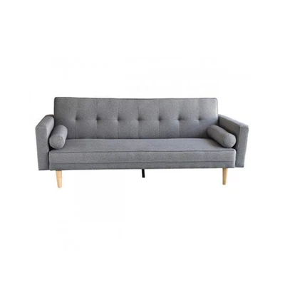 3 Seater Linen Sofa Bed Couch With Pillows Light Grey