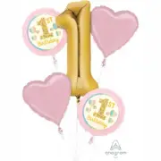 1st Birthday Girl Mylar Balloons Bouquet 5PCS