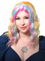 Pastel Rainbow Wavy Mid Length Womens Costume Wig