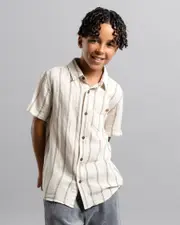 [Skylark] Skylark Boys' Trinity Short Sleeve Shirt in Oatmeal/Green Size 10 10 Oatmeal/Green