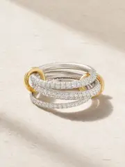 [Spinelli Kilcollin] Spinelli Kilcollin - Nova Set Of Three 18-karat Gold, Sterling Silver And Diamond Rings - 6 6 Gold