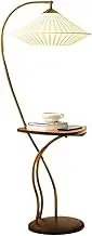 Modern Mid Century Modern Floor Lamp with USB Charging Port and Wood Tray Table, Rustic Tall Pole Shelf Reading Standing Light for Farmhouse Bedroom, Living Room, Office Standing Light