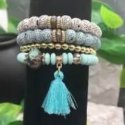 4 PC Handmade Bohemian Beaded Stackable Stretch Bracelet Set New 44