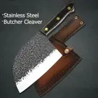 Butcher Knife Forged Stainless Steel Wood Handle Hammered Cleaver Slice Chopping