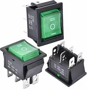 KLVN 3Pcs 3 Position Rocker Toggle Switch DPDT 6 Pin AC 125V/10A 250V/16A ON-Off-ON with LED Light KCD2-203N(Green)