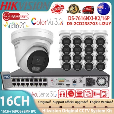 Hikvision 16CH 4K Dual Light DS-2CD2387G3-LI2UY ColorVu3.0 IP Camera CCTV System