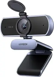 UGREEN 2K USB Webcam for PC, HD 1080p@30fps Camera, Fixed Focus, Dual Mic for Clear Stereo Audio, Noise Cancelling Correction Light, Plug and Play for Skype, Streaming, Video Calling, Conferences