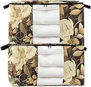 Amooorous Black and Gold Romantic Flowers 60/95 L zippered storage boxes with Reinforced Handles, clear window storage containers for for Blankets, Comforters, and Clothes