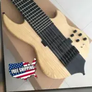 Customized Natural Wood 8-String Electric Bass Guitar Black Color Free Shipping