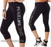 ZUMBA Capri Leggings Oh-So-Flattering + Flattens Tummy Peace Perfect Silver Foil