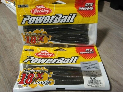2 Packs Berkley 5.25" General Stick Worm Soft Fishing PowerBait Solid Black