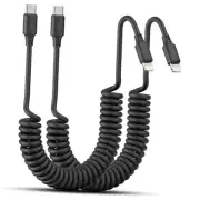 Coiled USB C to Lightning Cable 3FT, 2 Pack Short iPhone Car Charger Cord Fast