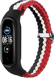 [SUPENG] Bracelet Compatible with Mi Band 6 7 Strap Elastic Adjustable Nylon Braided Solo Loop Miband 4 5 Correa Compatible with Xiaomi Mi Band 7 6 5 4 3 Strap (Color : Red White Black, Size : Mi Band 3 4)