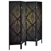 Coaster Damask Pattern Folding Screen Haidera Black 4-Panel Polypropylene Board