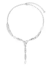 Ettika Liquid Melt Freshwater Pearl Lariat Necklace in Silver Plated, 15.5-19
