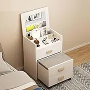 Modern Vanity Makeup Table Set with High Definition Reversible Mirror Drawers & Cabinet Storage Stool White Color