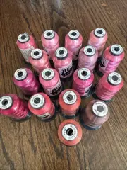 Lot of 17 Sealed FLORIANI Embroidery Thread Spools 1000m each. VRTY Of Dark Pink