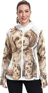 [RPLIFE] Cute Poodle Puppy Leopard Print UPF Shirt Women, UPF 50+ Womens Uv Shirts Long Sleeve Lightweight, S-XXL